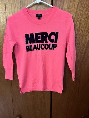 J Crew cashmere women’s Pink 'Merci Beaucoup' Long Sleeve Pullover Top